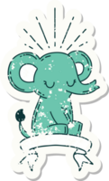 versleten oud sticker van een tatoeëren stijl schattig olifant png