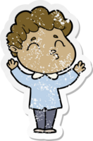 distressed sticker of a cartoon man shrugging png