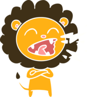 lion rugissant de dessin animé de style plat couleur png