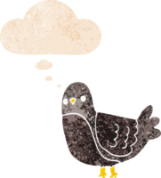 cartoon bird with thought bubble in grunge distressed retro textured style png