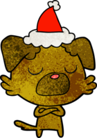 hand drawn textured cartoon of a dog wearing santa hat png