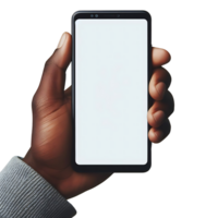 Mockup of a smartphone in a man's hand. White blank screen isolated. Mobile application design and advertising, online marketing. png