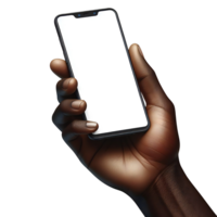 Smartphone mockup in male hand isolated. White blank screen. Mobile application design and advertising, online marketing. png