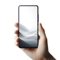 Smartphone mockup in male hand isolated. Monochrome pattern on the phone screen. Mobile application design and advertising, online marketing. png