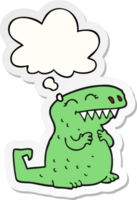 cartoon dinosaur with thought bubble as a printed sticker png