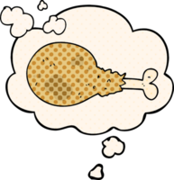 cartoon cooked chicken leg with thought bubble in comic book style png