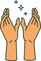 iconic tattoo style image of reaching hands png