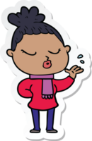 sticker of a cartoon calm woman png