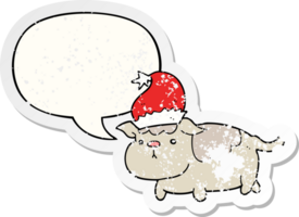 schattig Kerstmis hond met toespraak bubbel verontrust verontrust oud sticker png