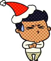 main tiré bande dessinée livre style illustration de une frustré homme portant Père Noël chapeau png