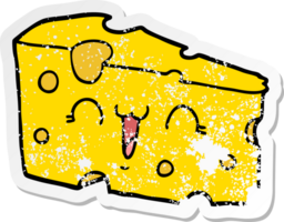 distressed sticker of a cartoon cheese png