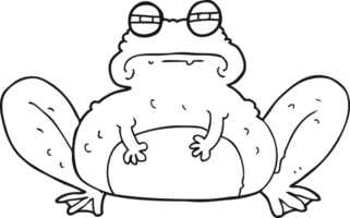 hand drawn black and white cartoon frog png