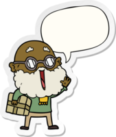 cartoon joyful man with beard and parcel under arm with speech bubble sticker png