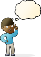 cartoon boy with idea with thought bubble png