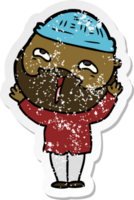 distressed sticker of a cartoon happy bearded man png