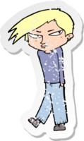 retro distressed sticker of a cartoon grumpy boy png