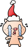 crying pig hand drawn gradient cartoon of a wearing santa hat png