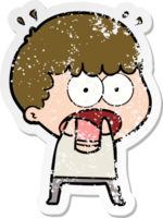 distressed sticker of a cartoon shocked man png