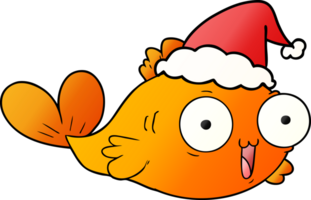 content poisson rouge main tiré pente dessin animé de une portant Père Noël chapeau png