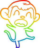 rainbow gradient line drawing of a shouting cartoon monkey dancing png