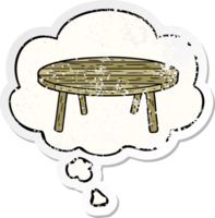 cartoon table with thought bubble as a distressed worn sticker png