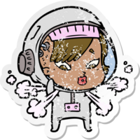 autocollant en détresse d'une femme astronaute de dessin animé png
