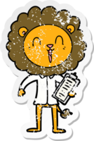 distressed sticker of a laughing lion cartoon png