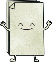 hand drawn quirky cartoon happy stack of papers png