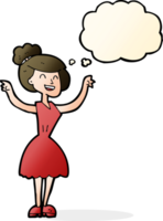 cartoon woman with raised arms with thought bubble png