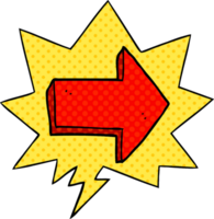 cartoon pointing arrow with speech bubble in comic book style png