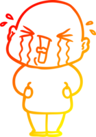 warm gradient line drawing of a cartoon crying bald man png