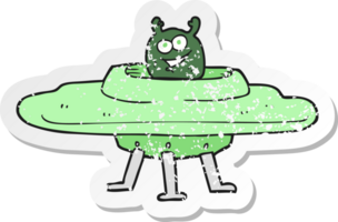 retro distressed sticker of a cartoon spaceship png