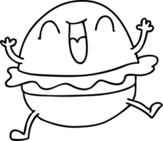 line drawing quirky cartoon happy veggie burger png