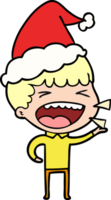 main tiré ligne dessin de une en riant homme portant Père Noël chapeau png