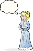 cartoon shocked victorian woman with thought bubble png