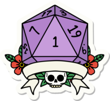 sticker of a natural one d20 dice roll png