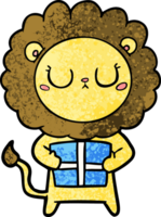 cartoon lion with christmas present png