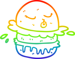 rainbow gradient line drawing of a cartoon fast food burger png