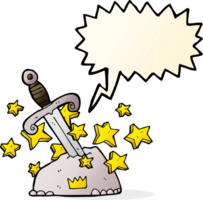 espada mágica de dibujos animados en piedra con burbujas de discurso png