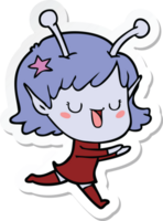 autocollant d'un dessin animé de fille extraterrestre heureuse png