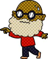 cartoon worried man with beard and spectacles pointing finger png