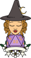 Retro Tattoo Style human witch with natural twenty dice roll png