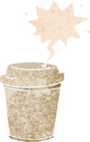 dessin animé sortir café tasse avec discours bulle dans grunge affligé rétro texturé style png
