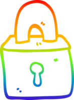 rainbow gradient line drawing of a cartoon padlock png