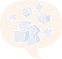 cartoon ice cubes with speech bubble in retro style png