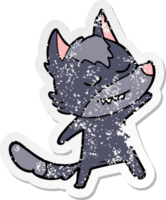 distressed sticker of a friendly cartoon wolf png