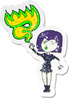 retro distressed sticker of a cartoon halloween vampire girl png