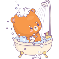 Cute bear bathes in bath png