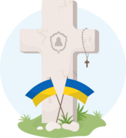 Memorial Day. Grave cross with Ukrainian flags png