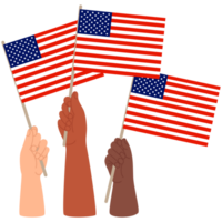 Diverse hands with American flags png